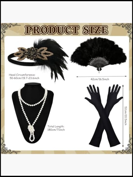 Flapper Accessories Set Headband Necklace Fan Gloves Great Gatsby Party main image 5